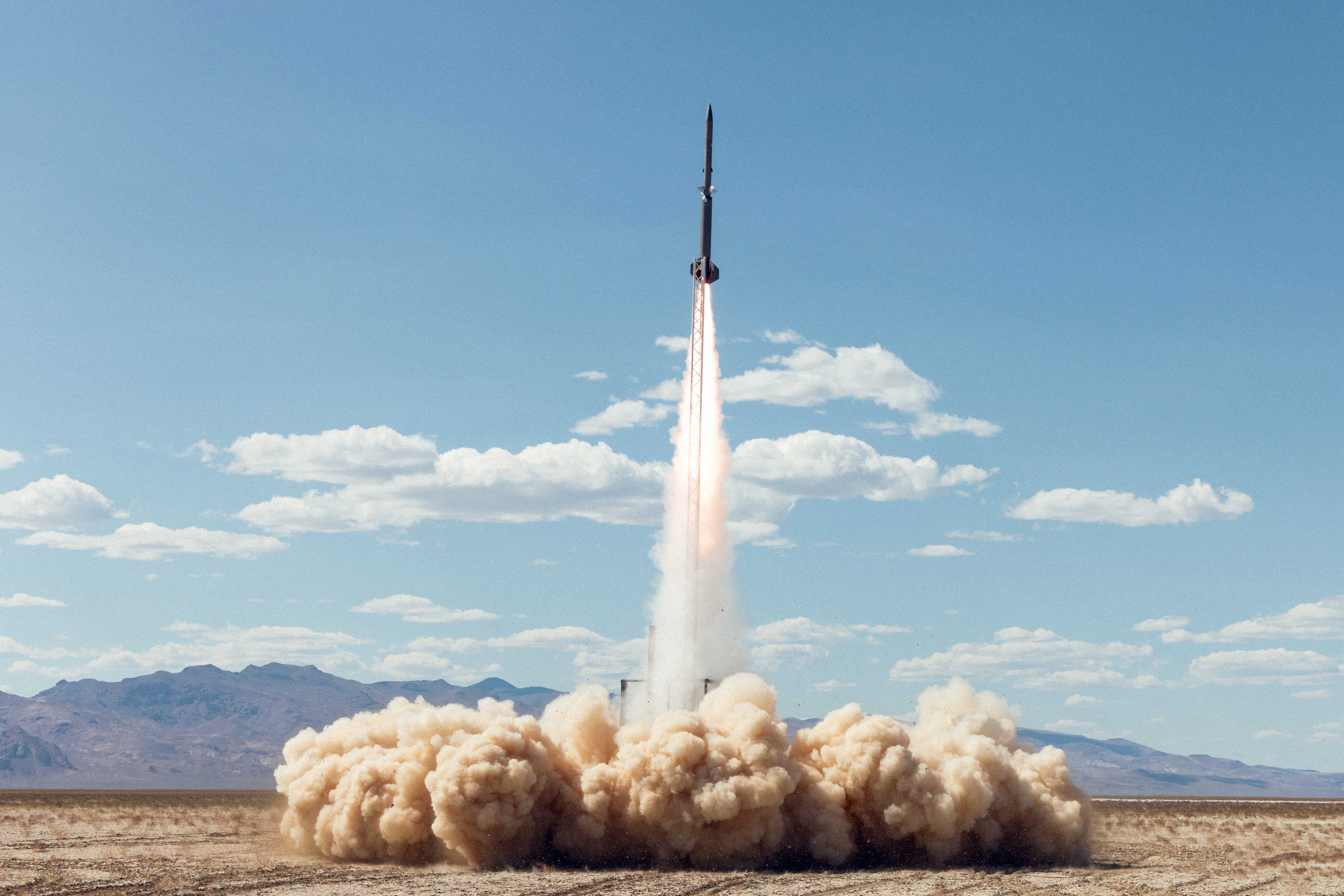Castelion development test vehicle launching with a bright exhaust plume