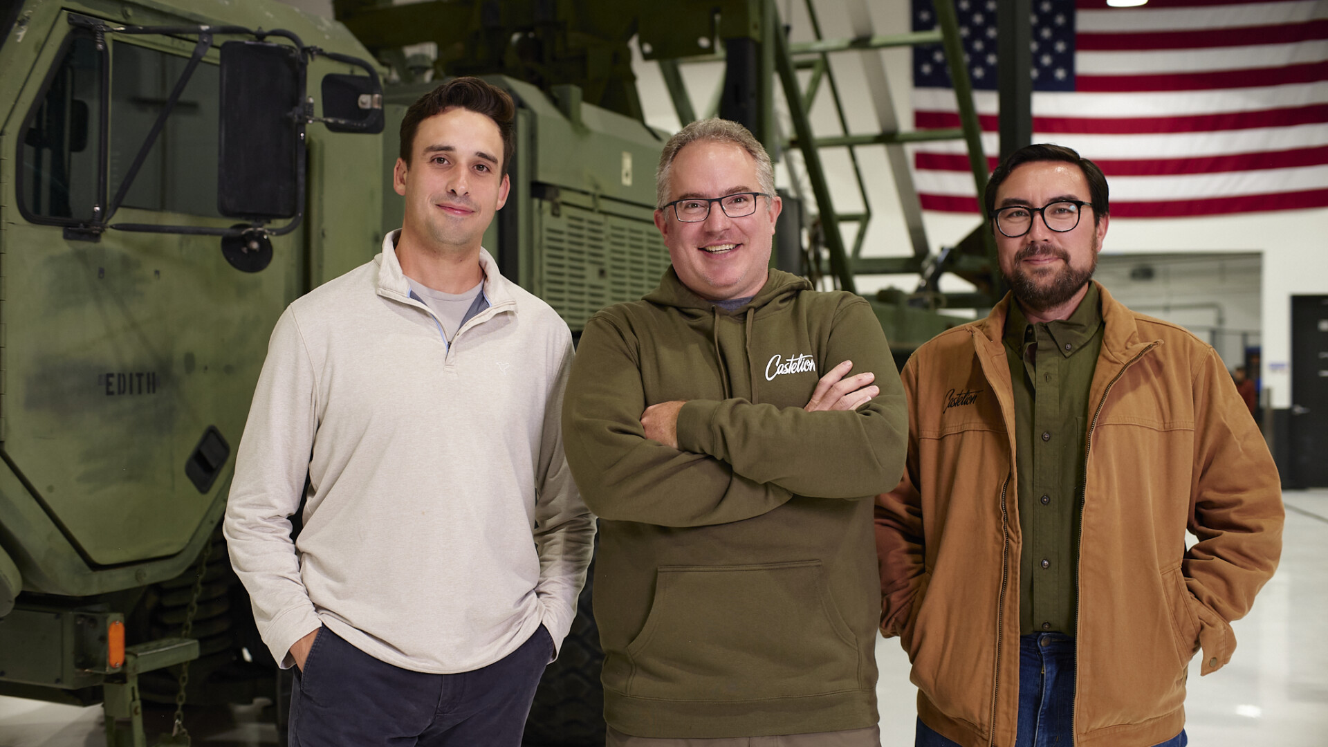 Castelion co-founders Sean Pitt, Bryon Hargis and Andrew Kreitz standing together in a workshop