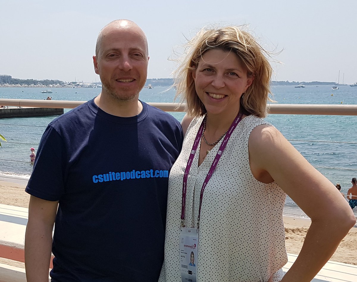 Catherine Balsam-Schwaber with podcast host Russell Goldsmith at Cannes