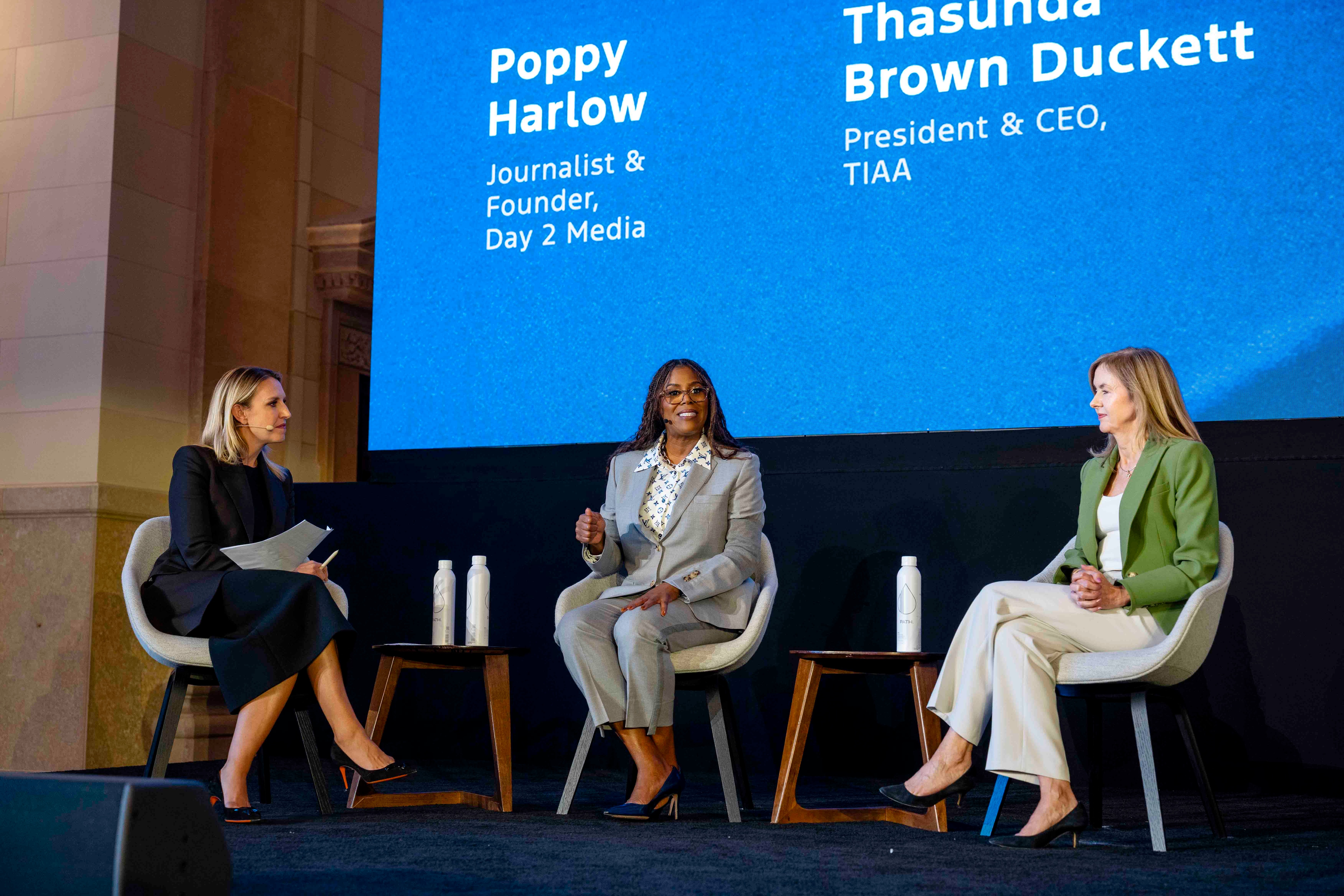 Poppy Harlow, Thasunda Brown Duckett and Cathy O’Callaghan seated together at Ford Pro Accelerate