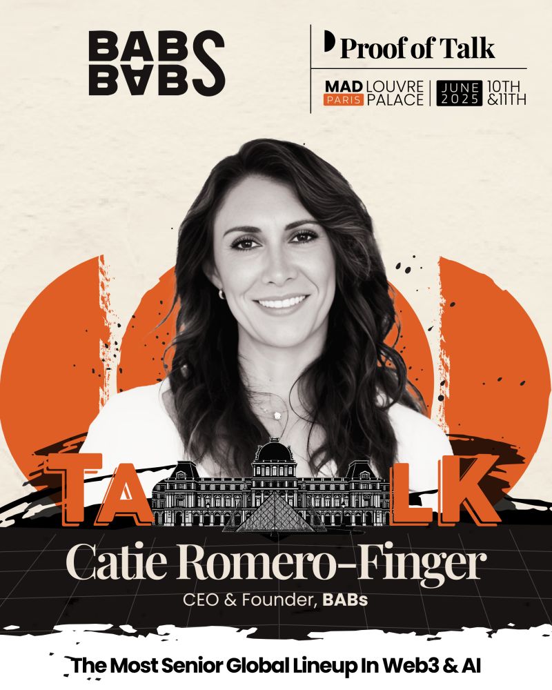 Proof of Talk artwork announcing Catie Romero-Finger as a speaker in Paris in 2025
