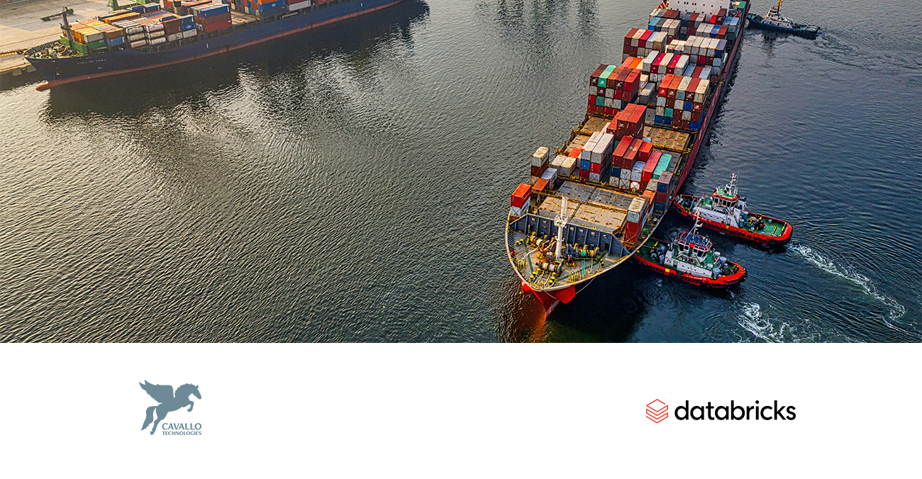 Container ship at sea above Cavallo Technologies and Databricks logos