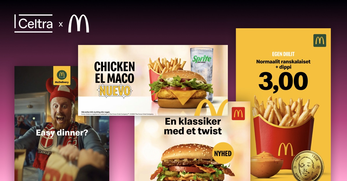 McDonald’s Nordics campaign artwork showing digital food advertisements across several layouts