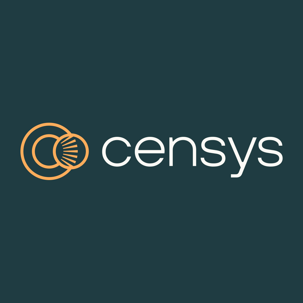 Censys logo - two interlocking orange rings beside the wordmark on a deep navy field