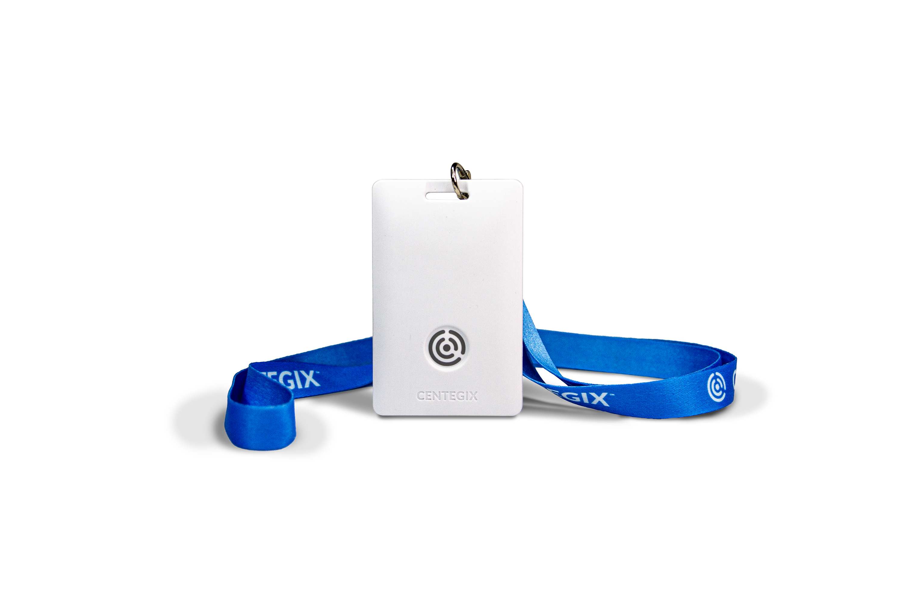CENTEGIX CrisisAlert wearable badge with blue lanyard