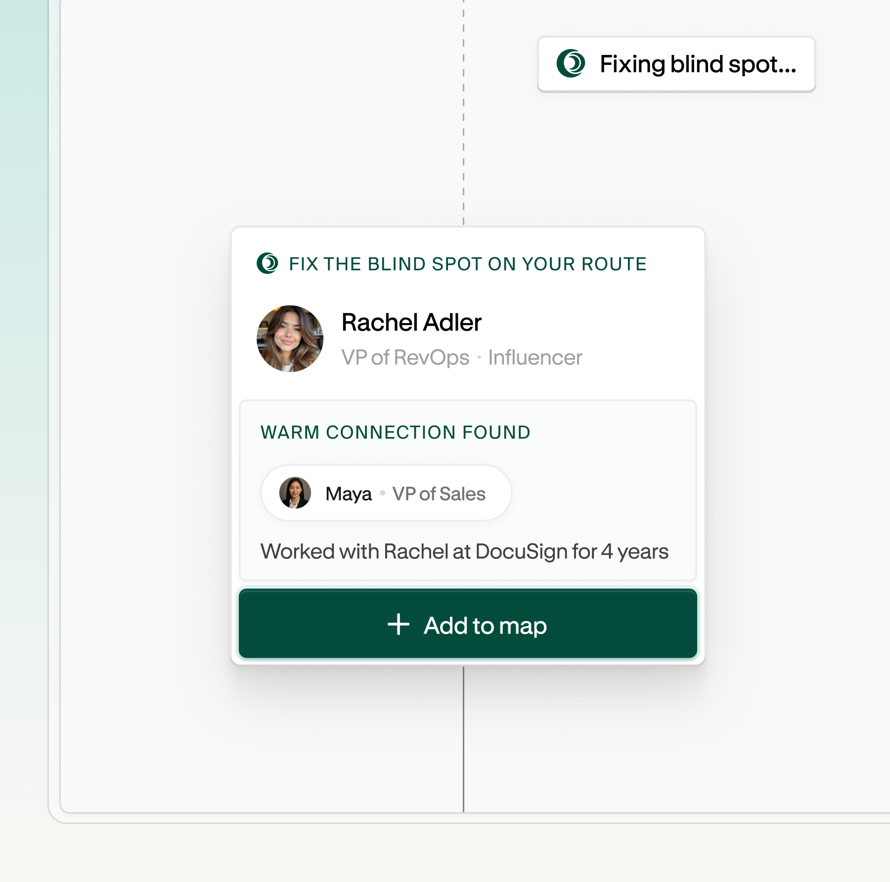 Centralize product illustration showing a suggested warm connection and next step