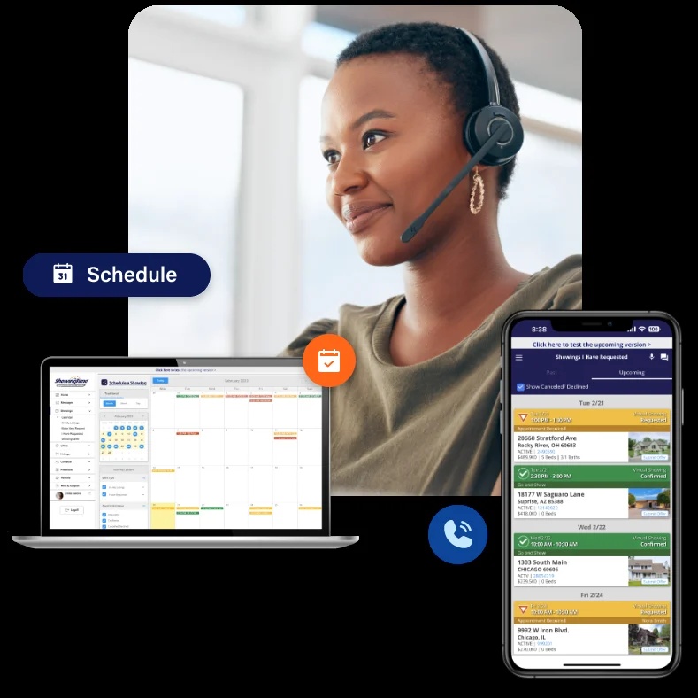 ShowingTime Appointment Center product illustration displaying desktop and mobile scheduling tools