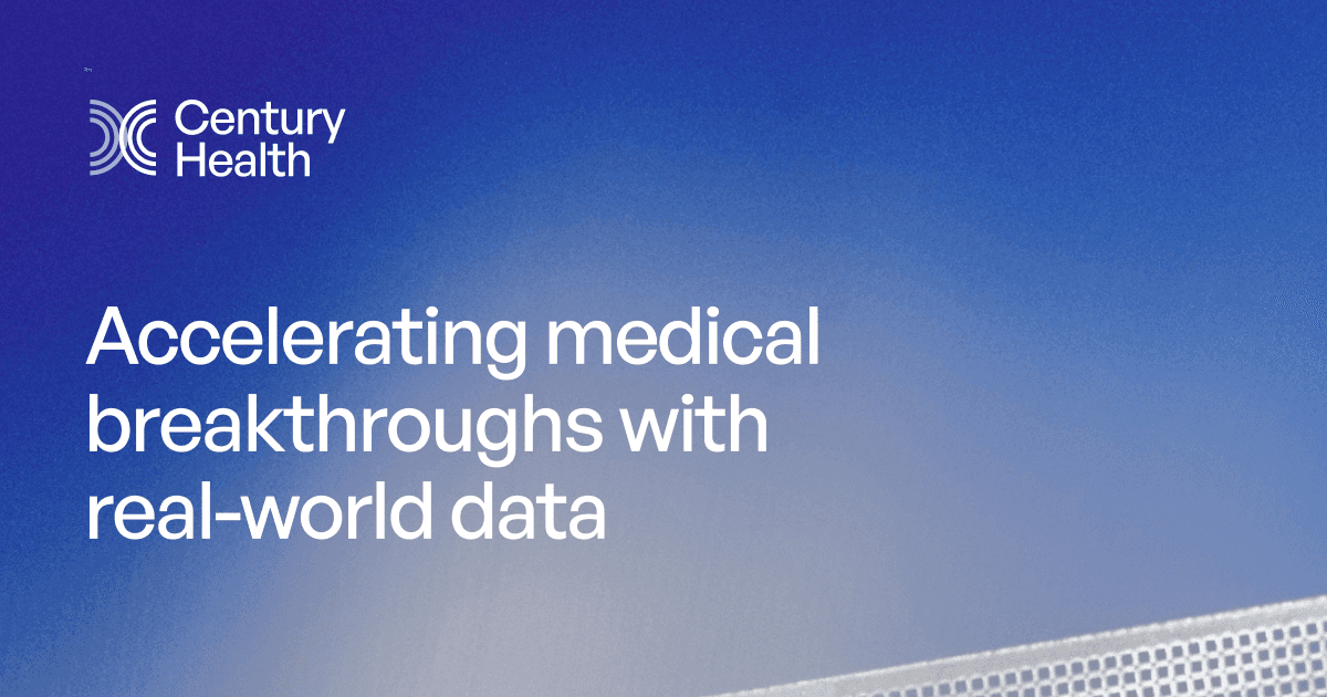 Century Health logo and brand banner: Accelerating medical breakthroughs with real-world data