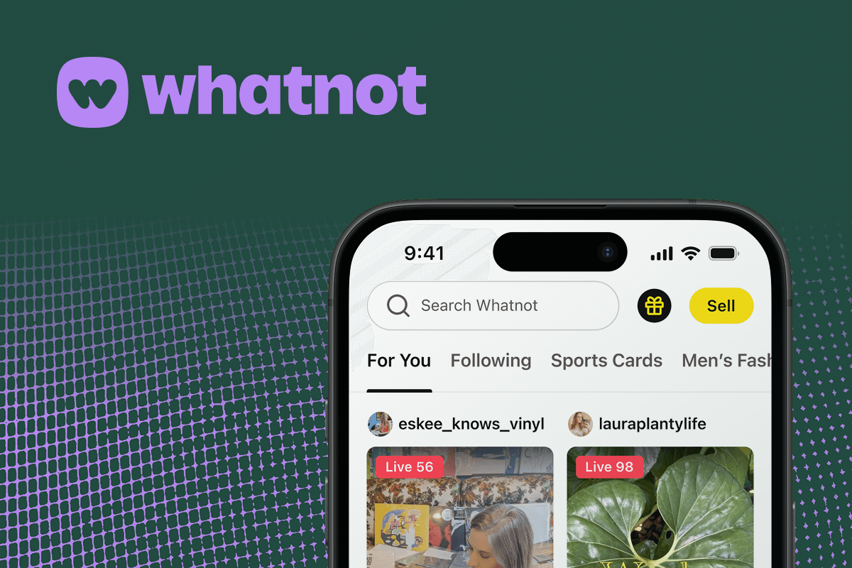 Whatnot live shopping app screen showing its personalized For You feed