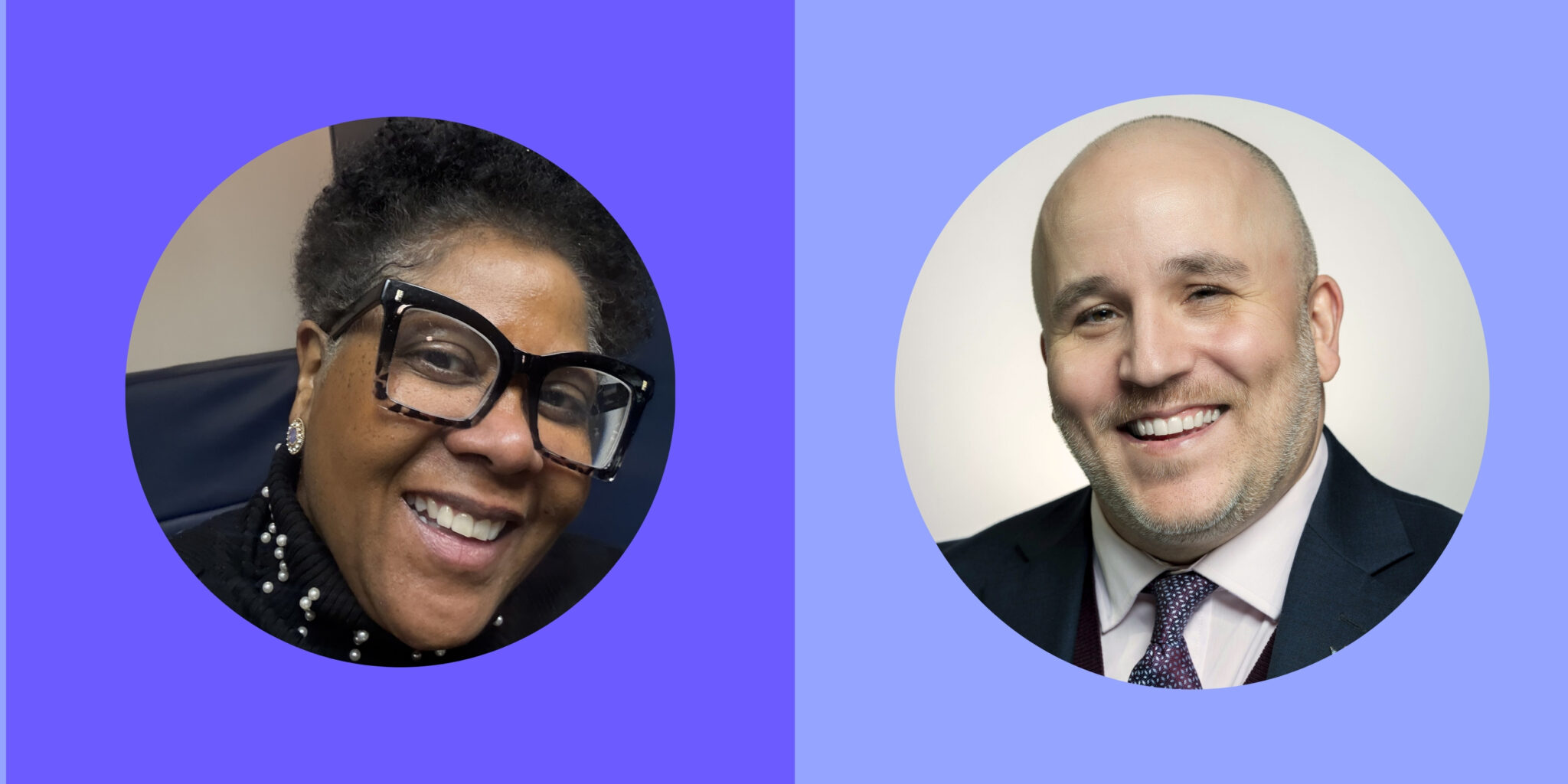 Portraits of Lynne Chambers and Joshua Davis-Ruperto as new Arts Midwest board members