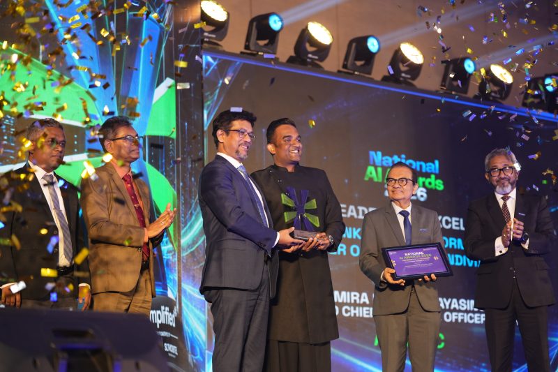 Chamira Jayasinghe receiving the National AI Leadership Excellence Award at the National AI Awards 2026