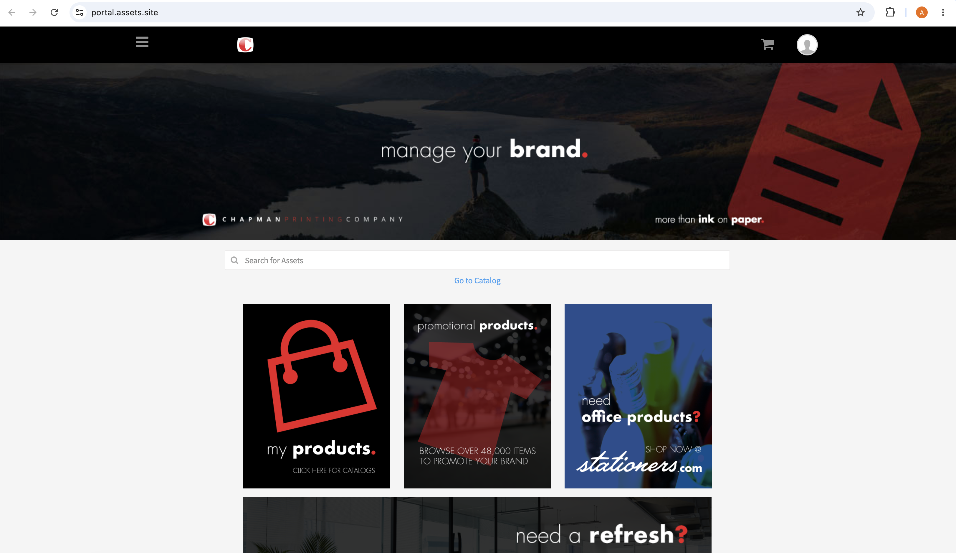 Chapman brand-management portal with asset search and product catalogs