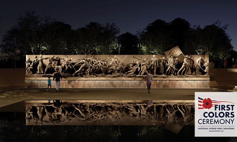 The illuminated National World War I Memorial in Washington, D.C.