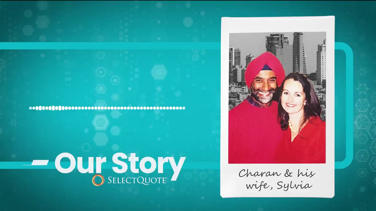 Archival photograph of Charan Singh and his wife Sylvia shown in SelectQuote’s anniversary film