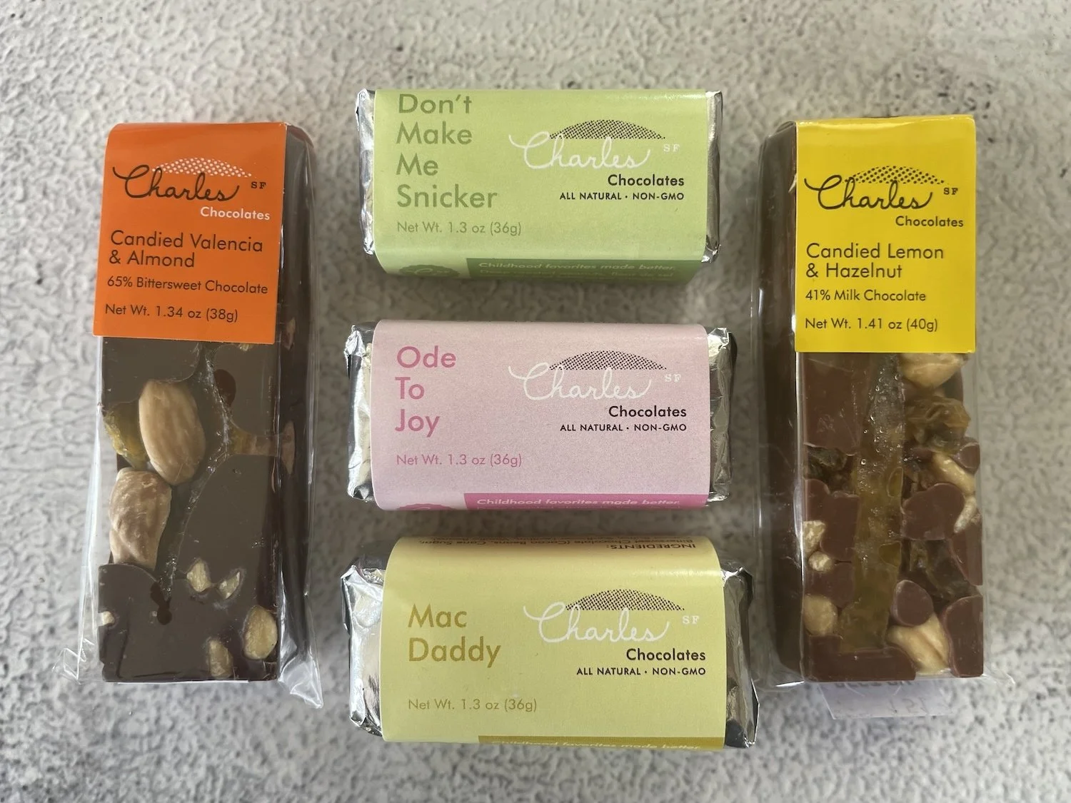 A selection of Charles Chocolates bars