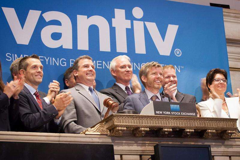 Charles Drucker, second from left, with Vantiv colleagues at the New York Stock Exchange closing bell in June 2015.