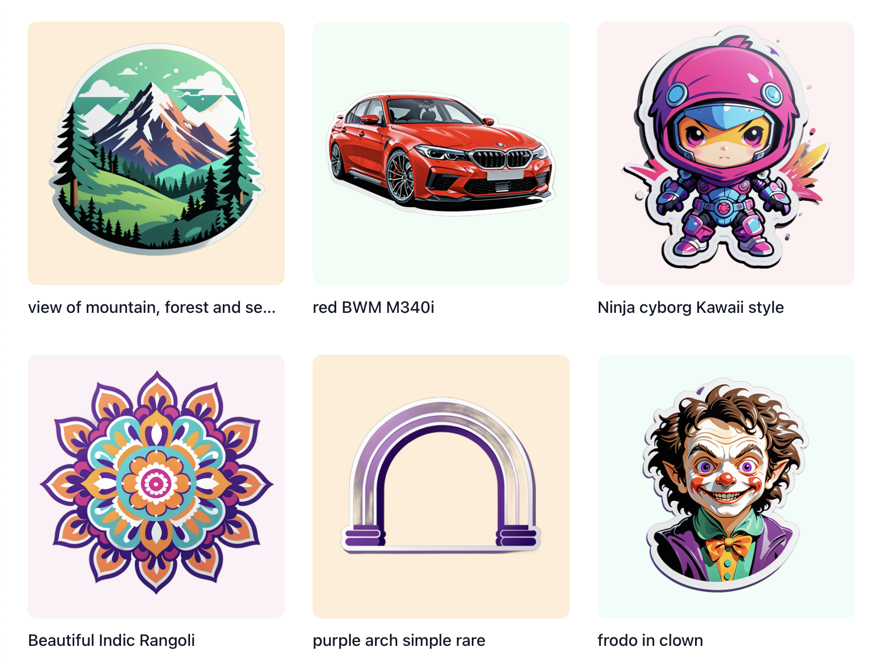StickerBaker interface showing a collection of generated stickers