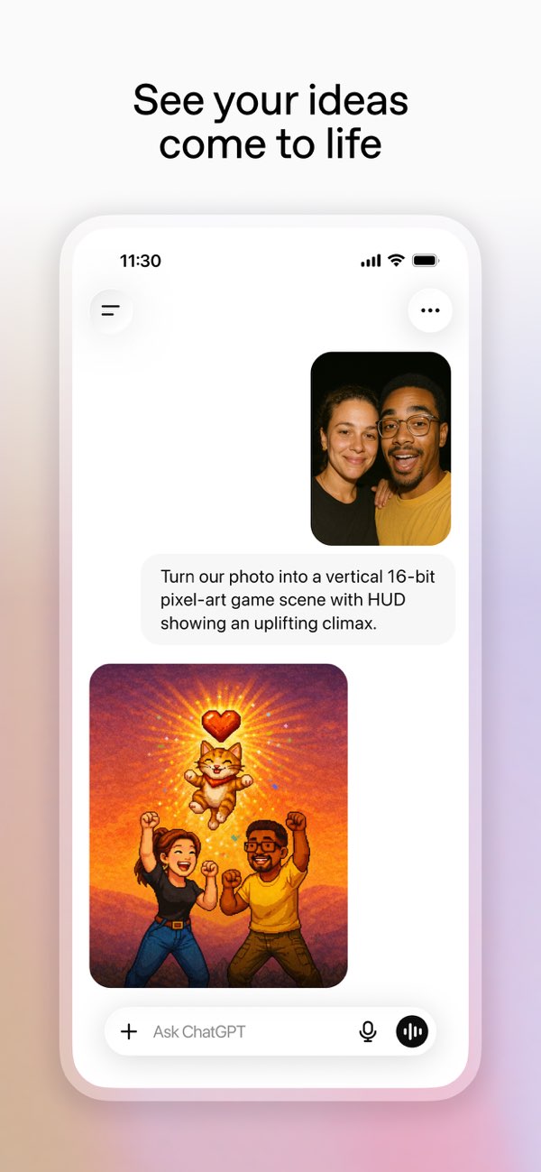 Official ChatGPT iPhone screenshot showing an image transformed into pixel art