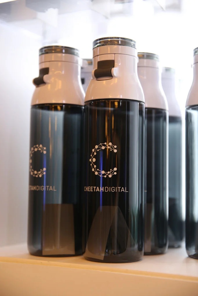 Cheetah Digital branded metal water bottle from its 2017 identity work