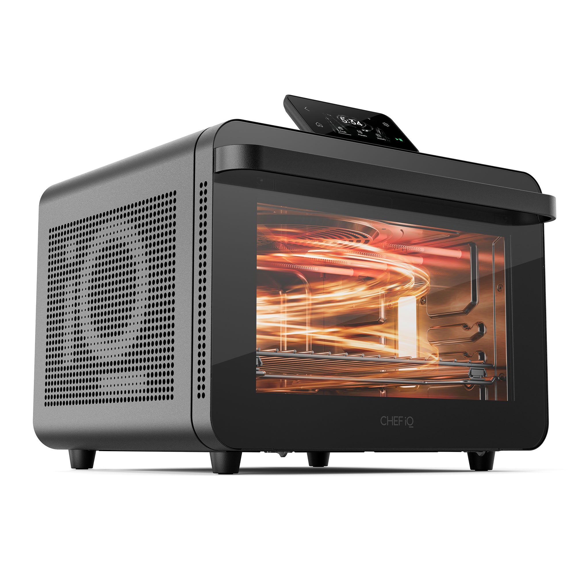 Black CHEF iQ MiniOven with visible heating elements and touchscreen