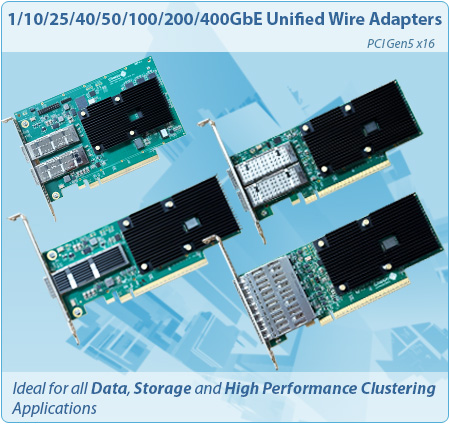 Chelsio Terminator 7 network adapter products arranged on a white background