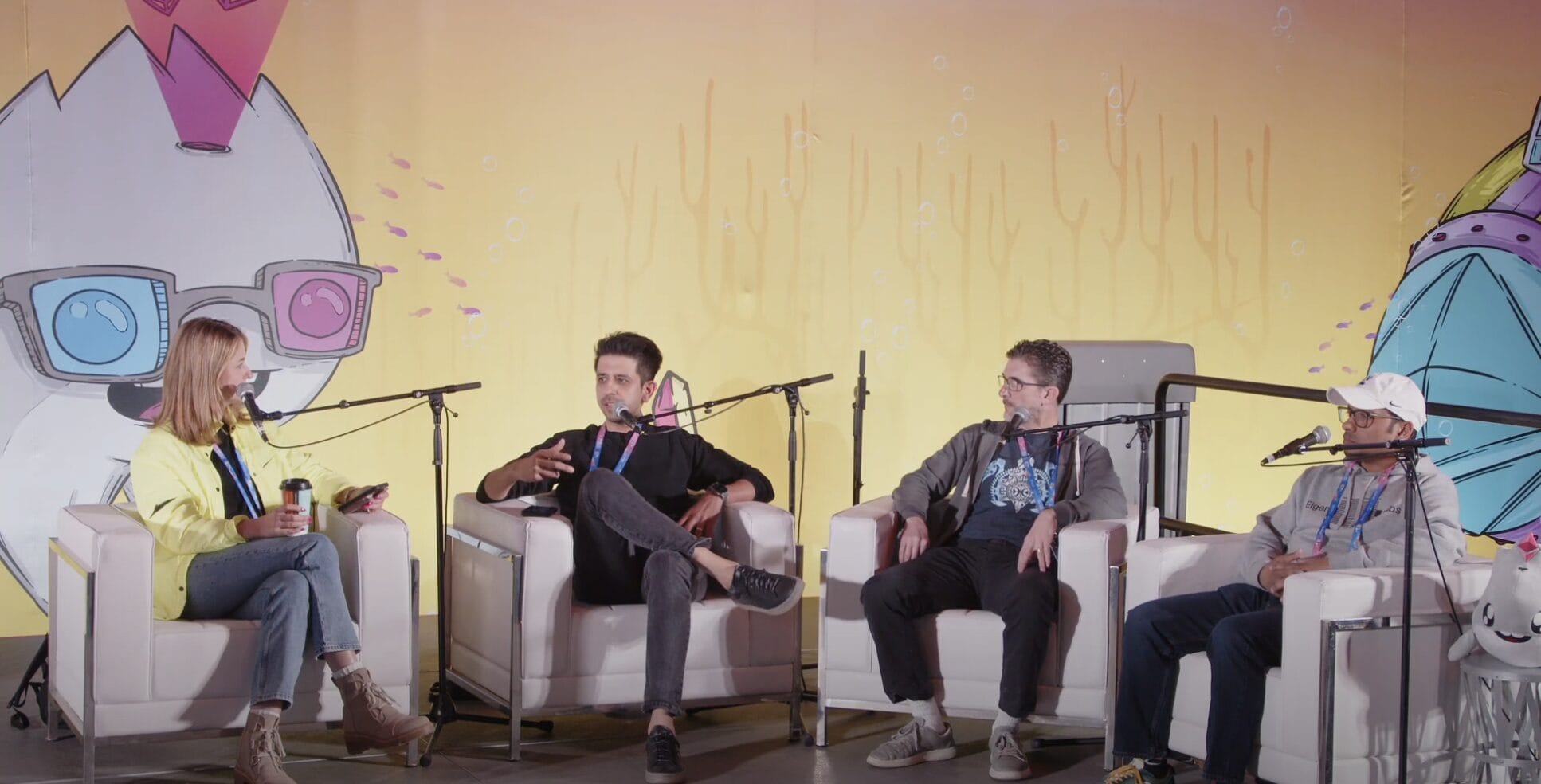Chirag Dhull speaking on a panel at ETHDenver alongside Kate Laurence, Paul Fullarton, and Sid Sanyal