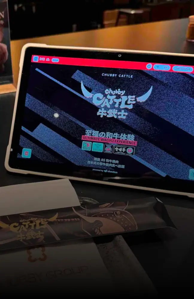 Chubby Cattle branded ordering menu on a restaurant tablet