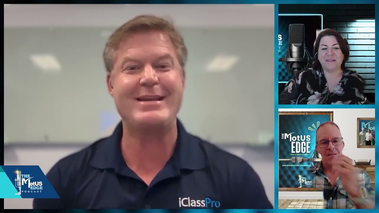 Chris McNabb speaking remotely with the two hosts of The MotUS Edge podcast