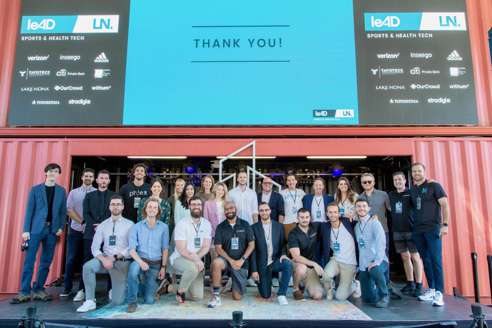 Founders and participants gathered on the stage at the inaugural Lake Nona accelerator Demo Day