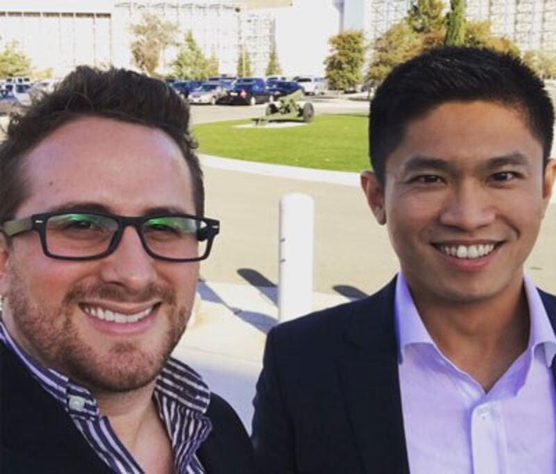 Christopher South, left, with Spot Trender co-founder Rick Nguyen outdoors