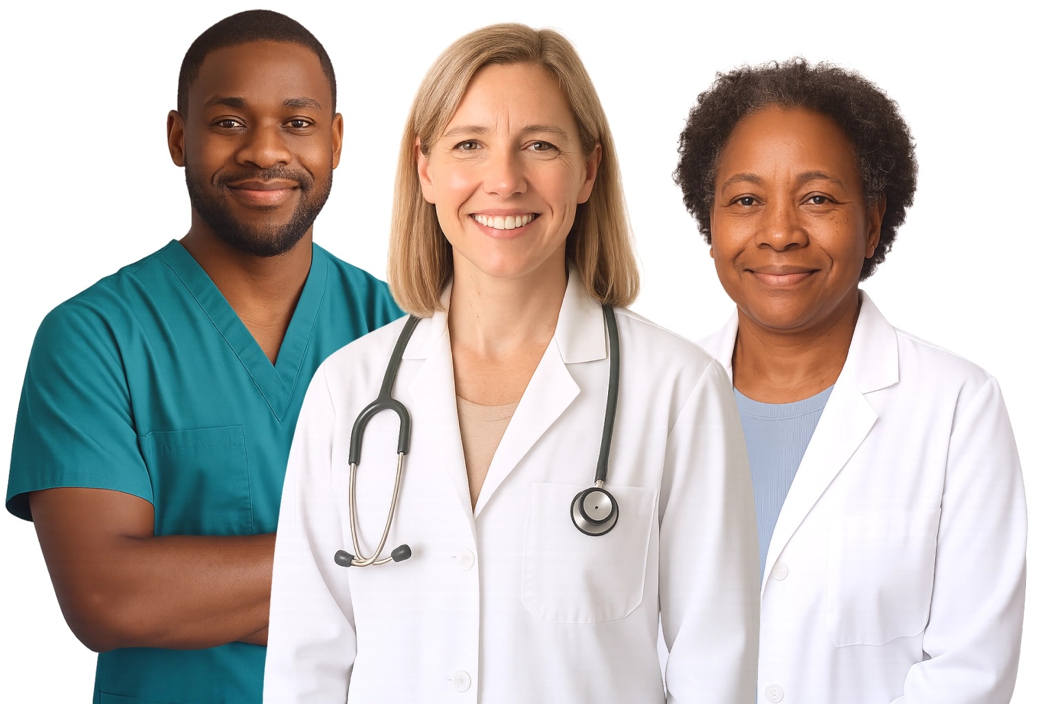 Three clinicians pictured in Circle Medical’s provider group photograph