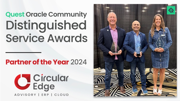 Circular Edge’s 2024 Quest Partner of the Year awards graphic, with three people holding awards