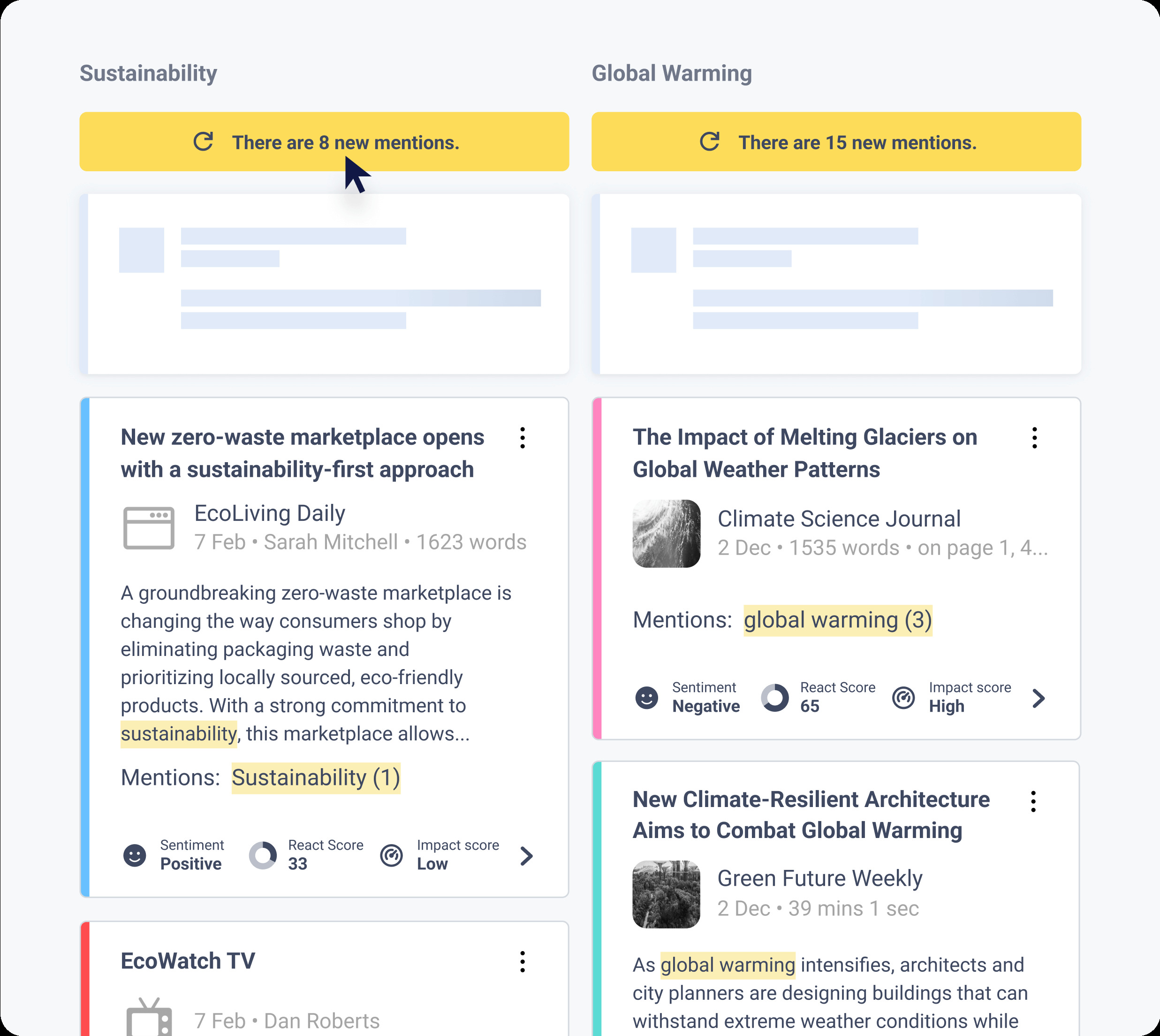CisionOne product interface showing monitored media mentions and impact scores