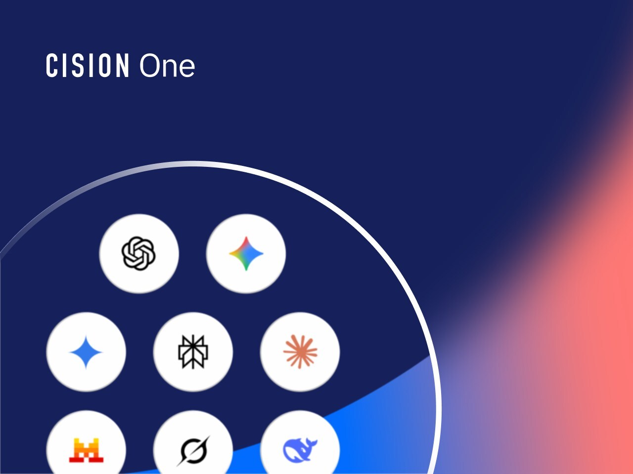 CisionOne AI Visibility launch artwork showing AI platform symbols against a navy background