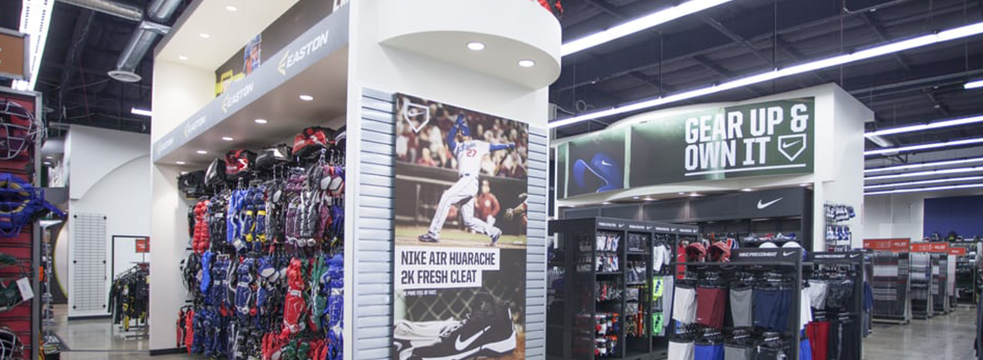 Equipment and apparel displays inside a MonkeySports store