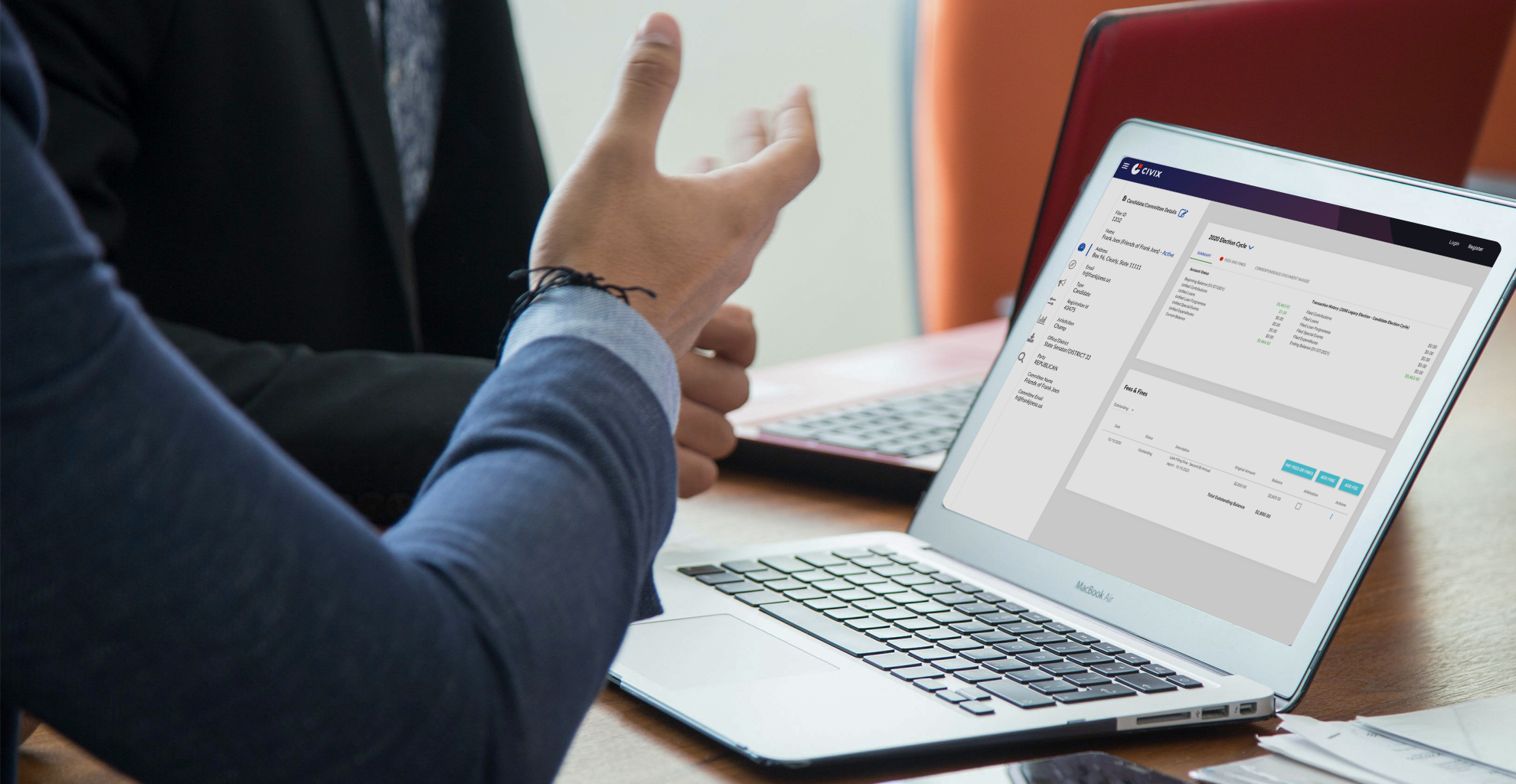Civix promotional image showing ethics disclosure software on a laptop