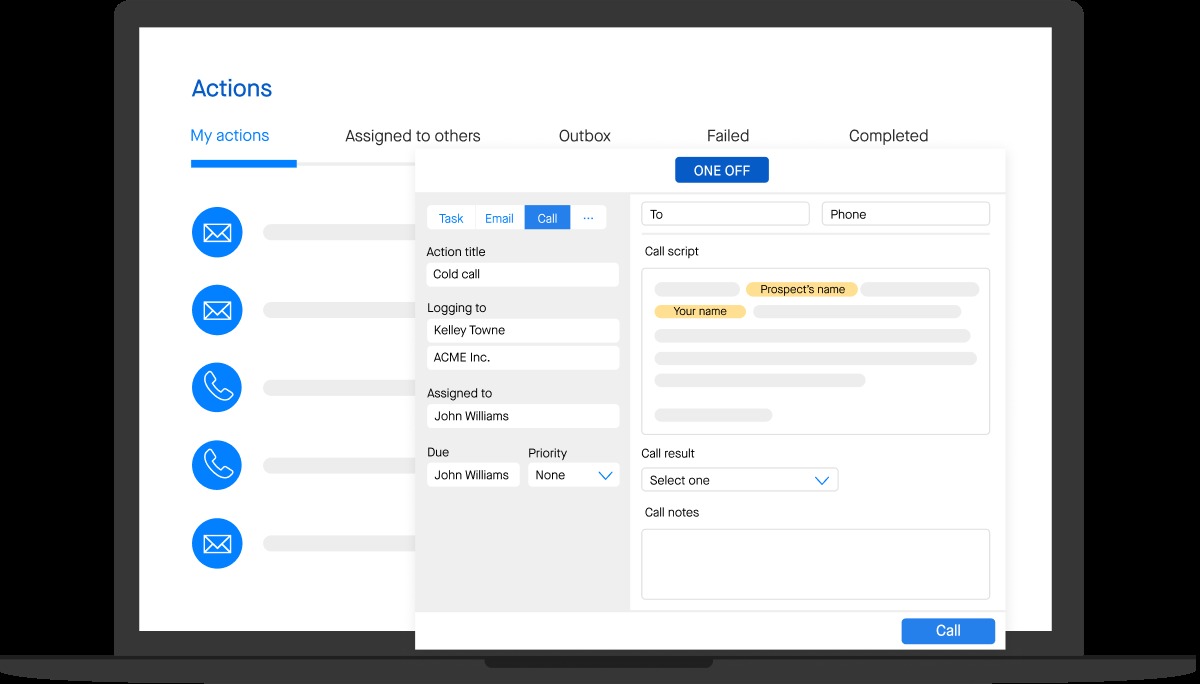 Groove interface displaying a sales action and call workflow