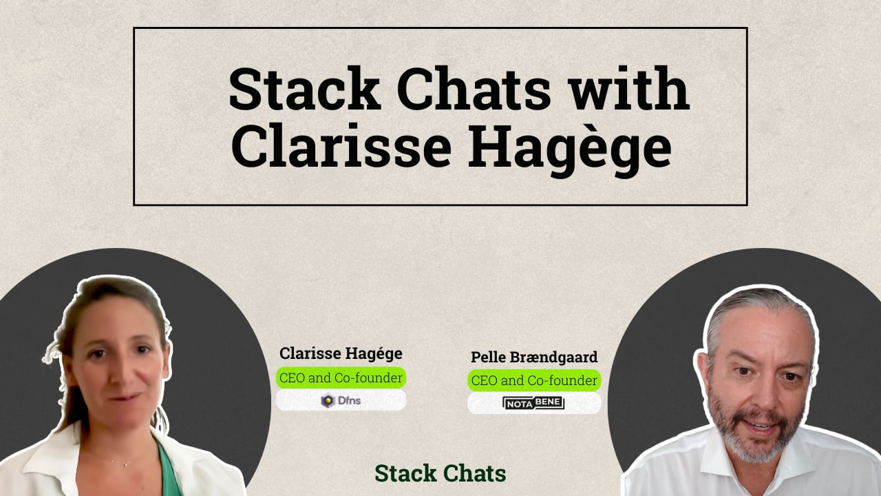 Clarisse Hagège and Notabene co-founder Pelle Brændgaard in a Stack Chats interview graphic