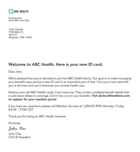 Clarity's standard welcome-letter example