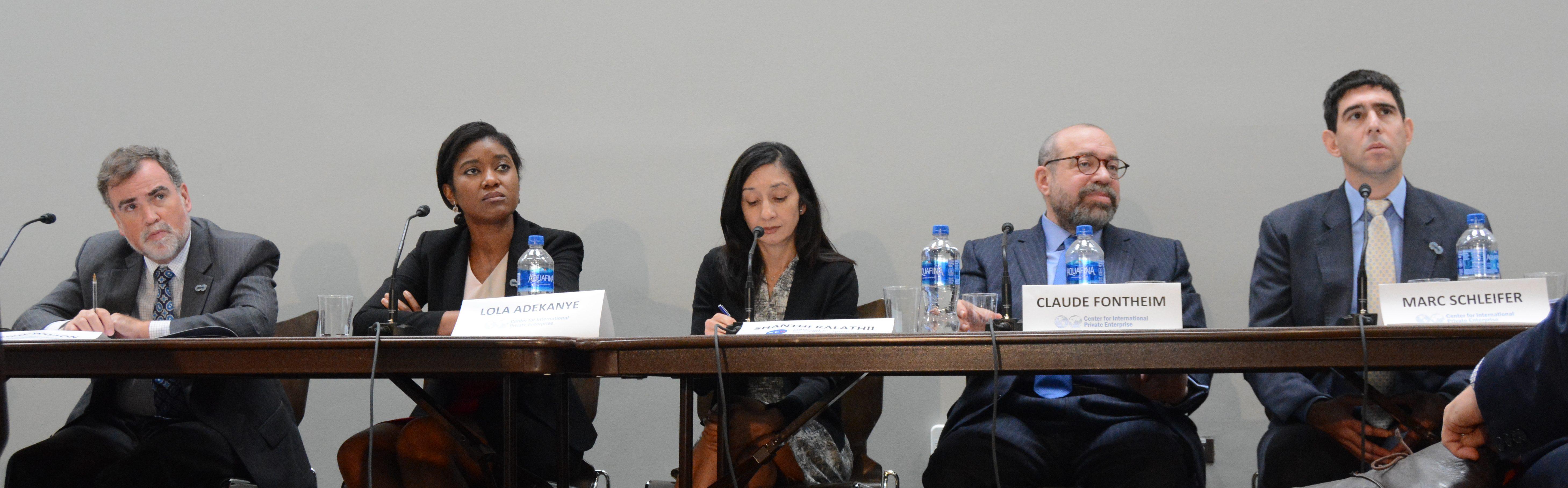 Claude Fontheim, second from right, on a five-person CIPE panel in Washington in 2018
