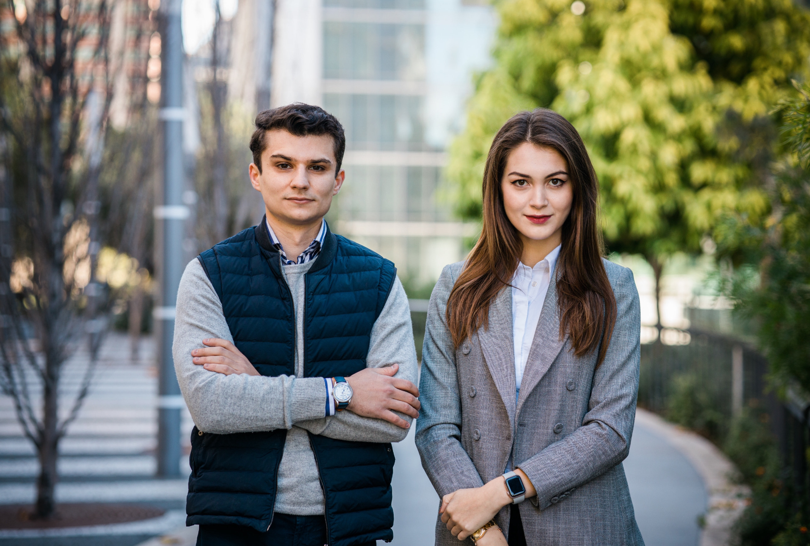Prive co-founders Alex Craciun, left, and Claudia Laurie, right, standing outdoors