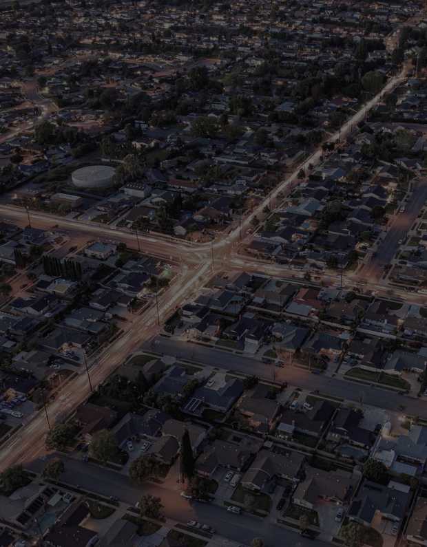 An aerial view of a neighborhood used in ClearJet's OnTrac case study