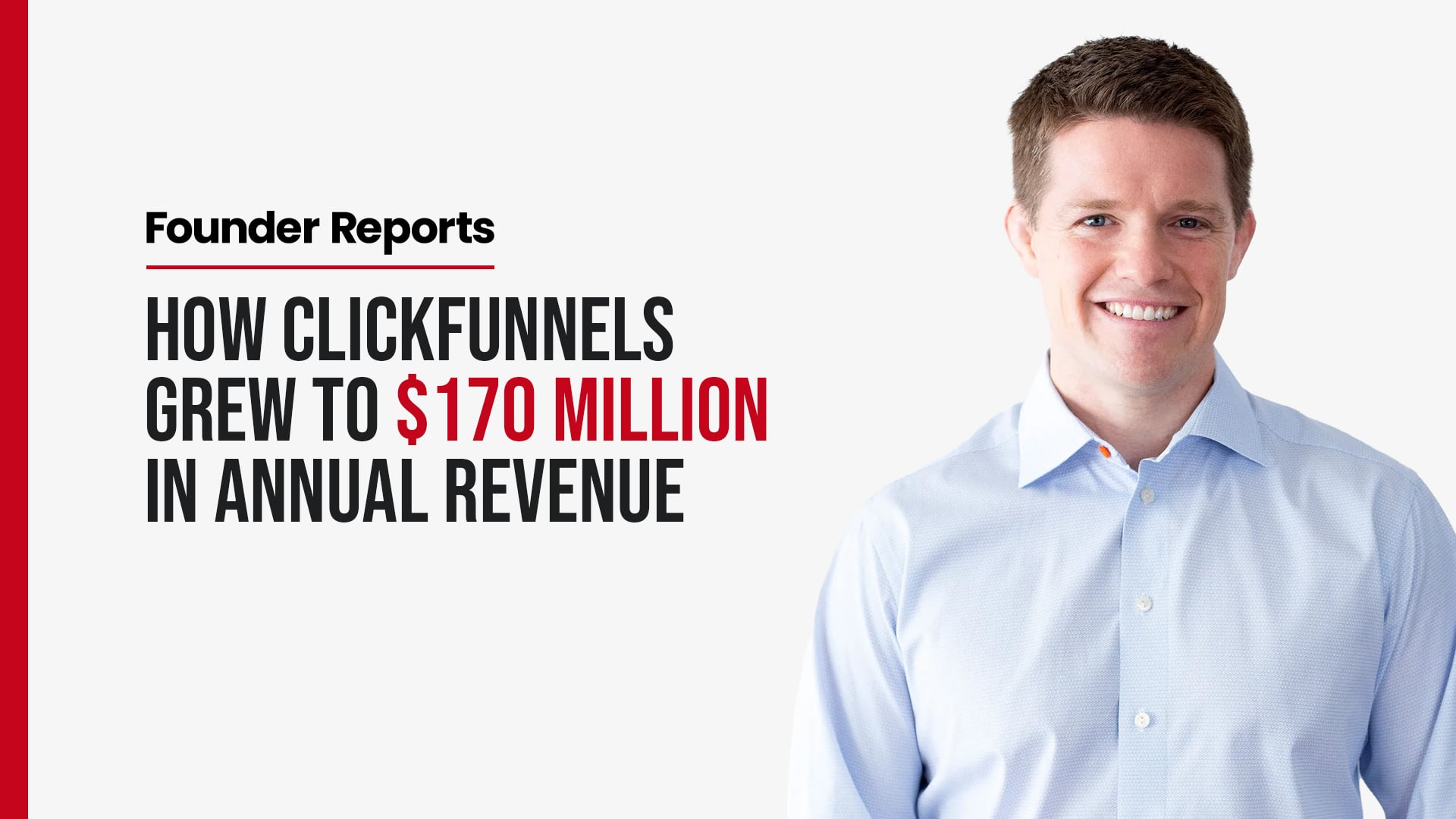 Founder Reports interview graphic featuring ClickFunnels co-founder Russell Brunson