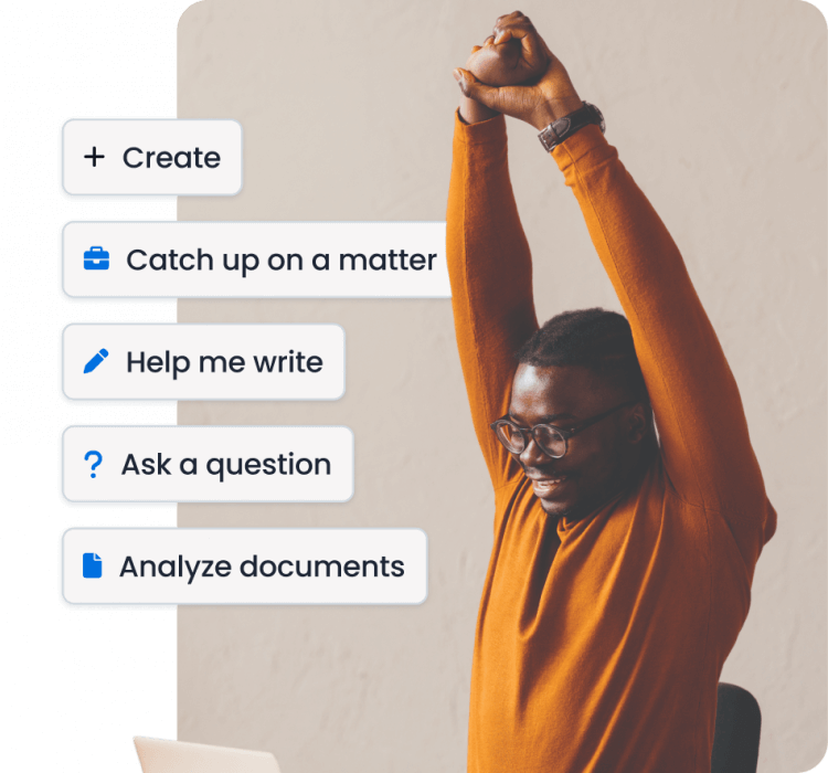Official Manage AI product collage showing Clio's AI workflows across legal practice management