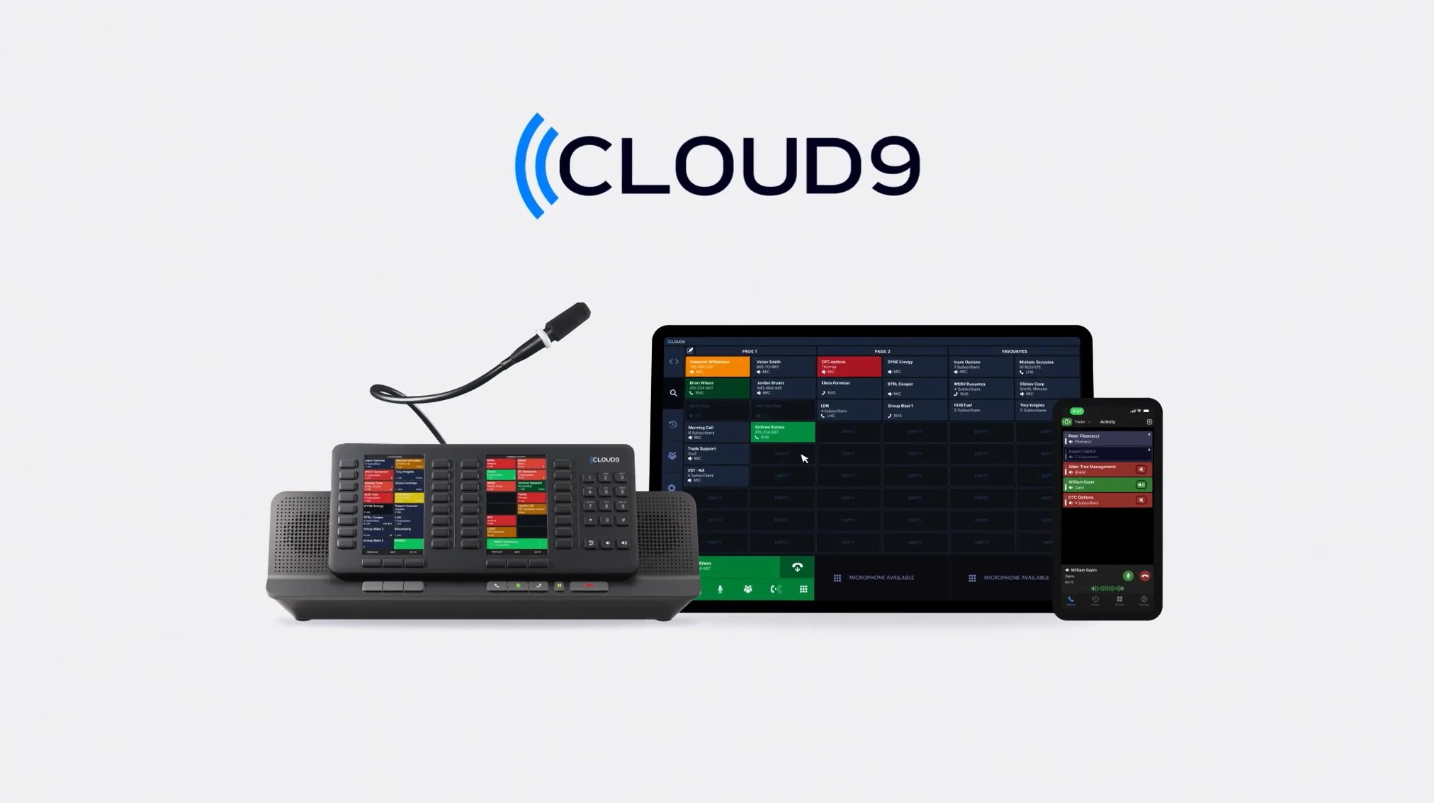 Cloud9 trader voice interface across desktop, tablet, phone and optional desk hardware