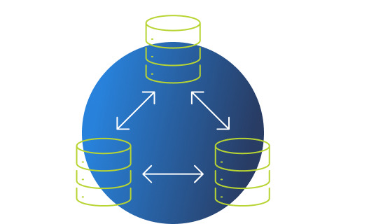 Cloudian illustration showing three storage locations connected across a distributed system
