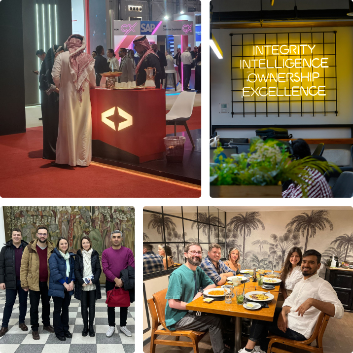 CodeNinja’s published collage of a trade-show stand, an office values display and group gatherings