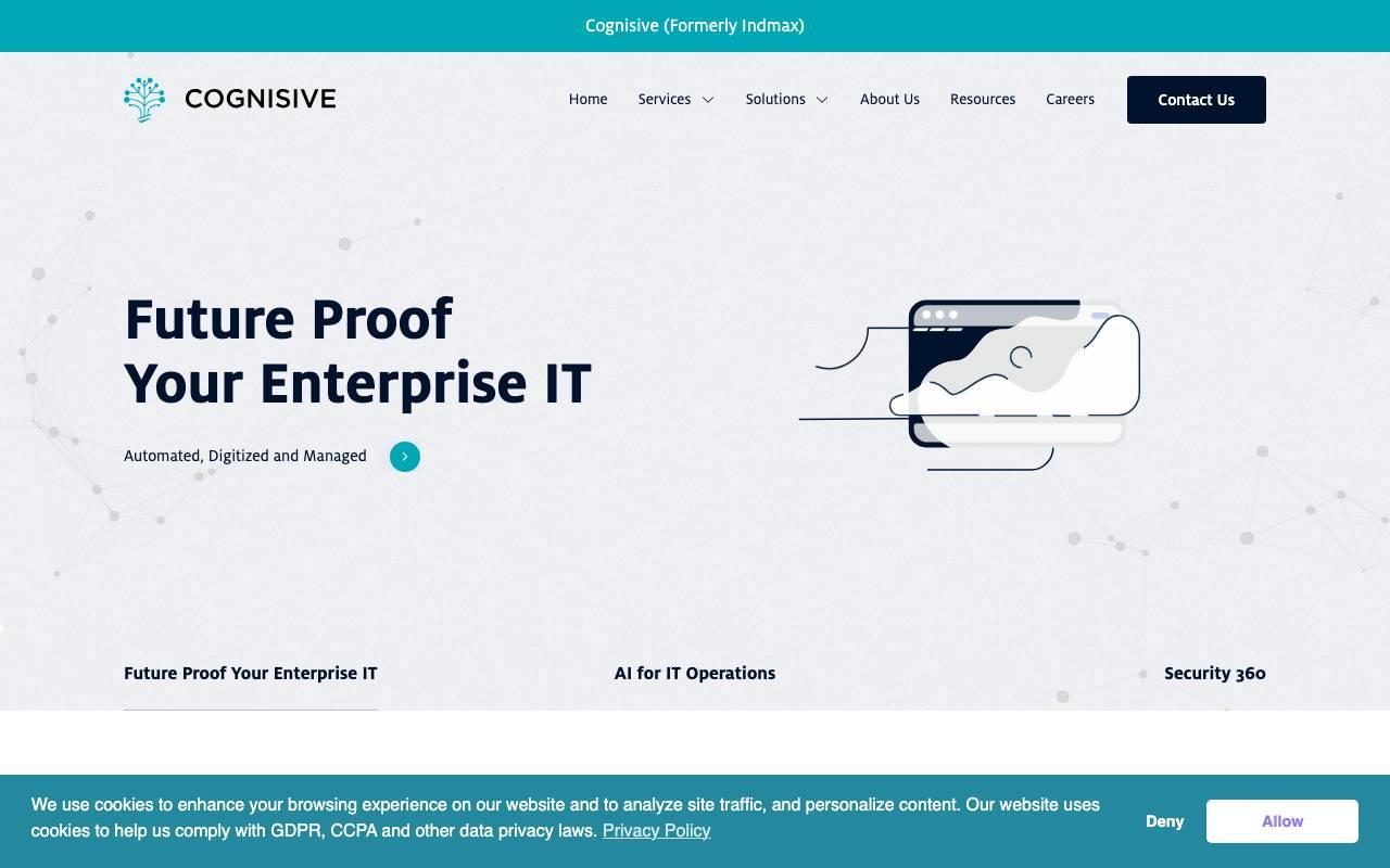 Archived Cognisive website showing its enterprise IT, AI operations and security service positioning