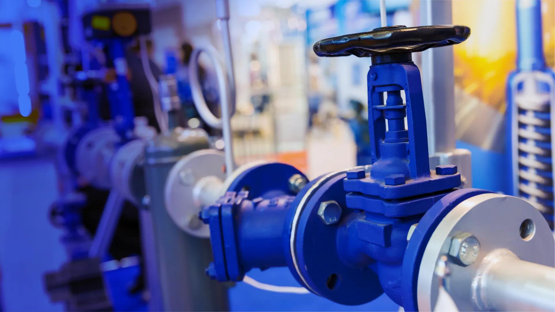 Blue industrial valve and connecting pipework