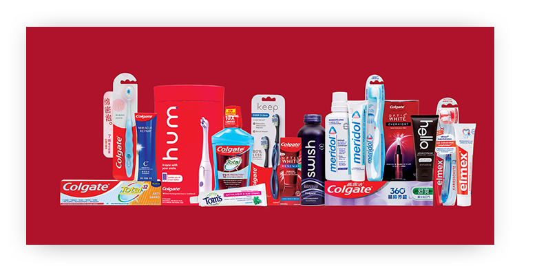 An assortment of Colgate, elmex and Tom’s of Maine oral-care products